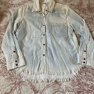 Free People Distressed Button-Down Shirt in Acid Wash with Western Style